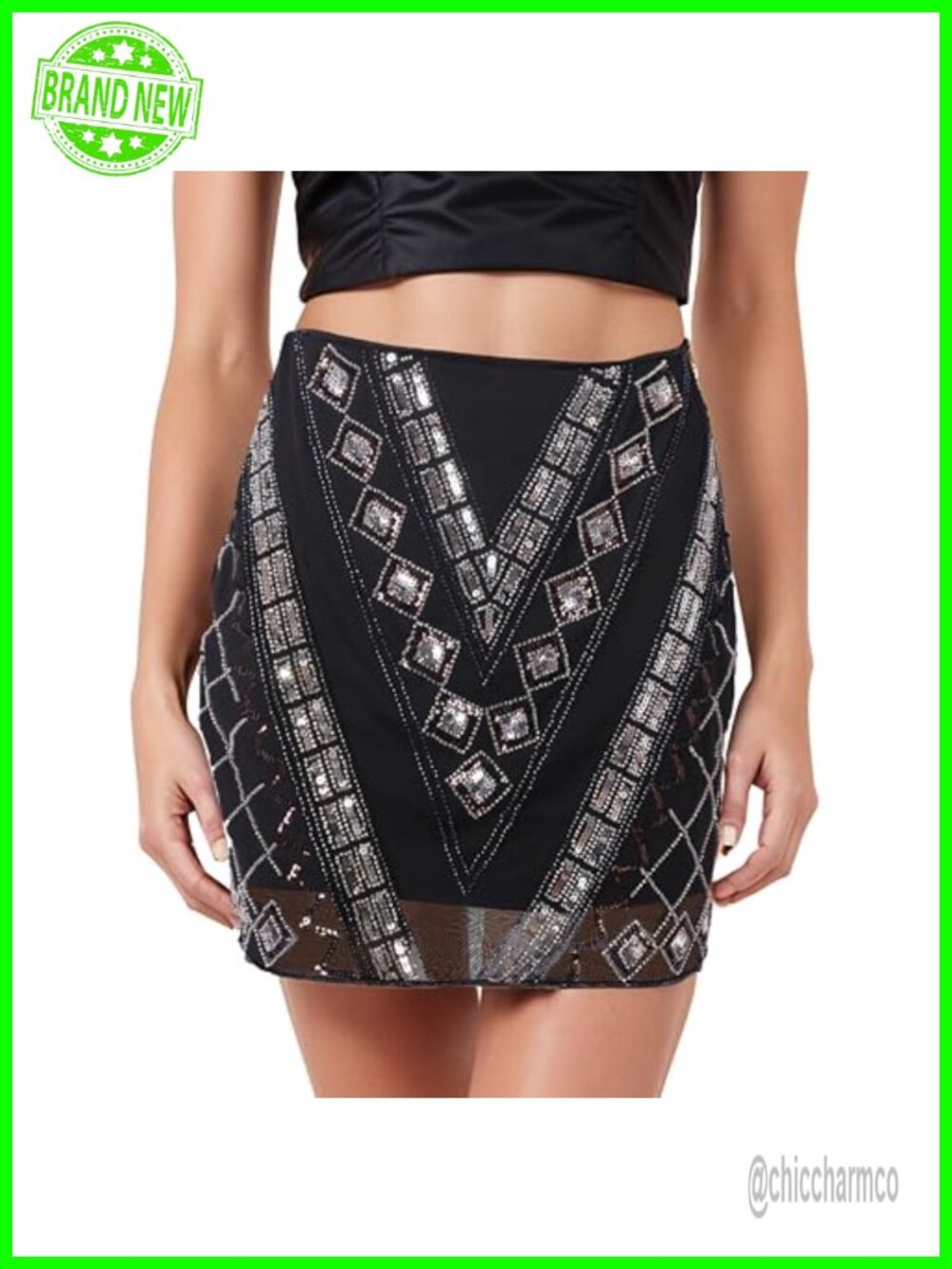 Sequin Mini Skort Bodycon Pencil Skirt High Waist Stretchy Slit
